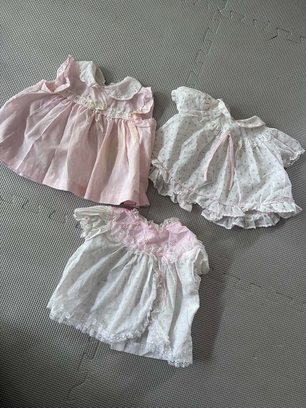 Cutest One Vintage Style Baby Dress Lot of 3 Floral Polka Dot Lace Ruffle